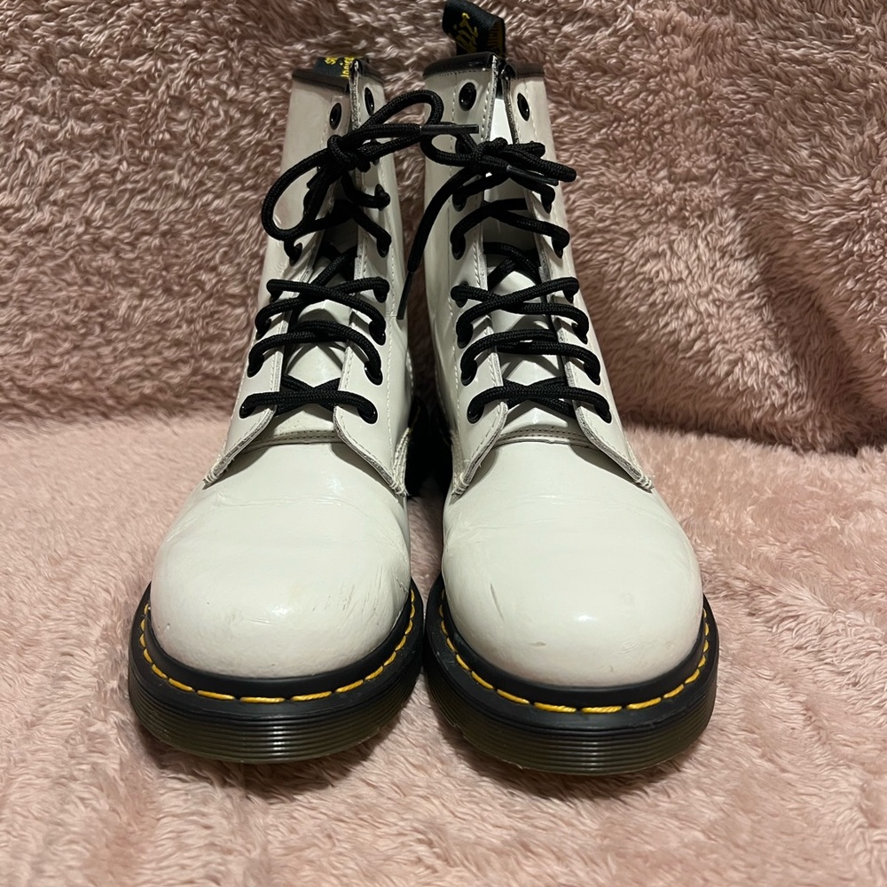 Dr. Martens White Combat Boots with Durable Leather